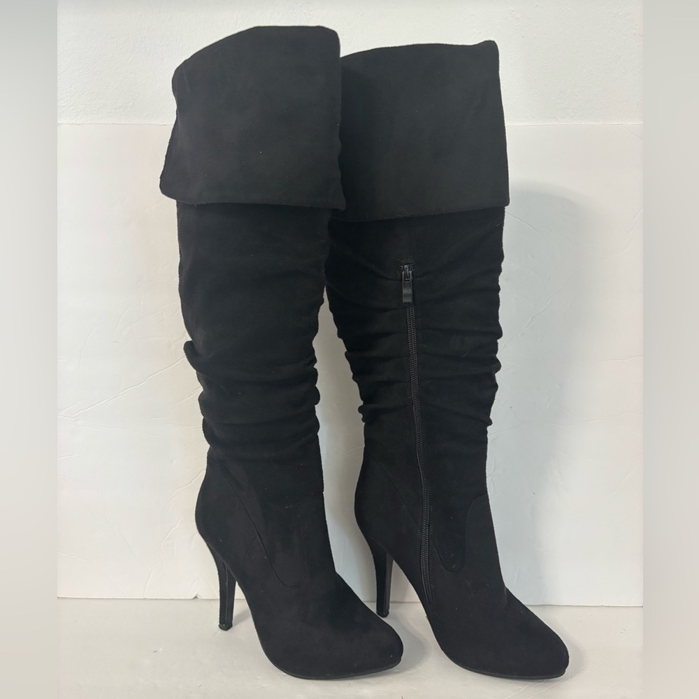 FOREVER Black Faux Suede Over-The-Knee Stiletto Boots Size 6.5 - Picture 2 of 7
